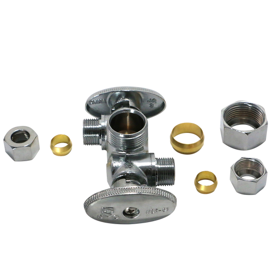 3/8 Inch OD Compression x 3/8 Inch OD Compression x 5/8 Inch OD Compression Dual Angle Valve