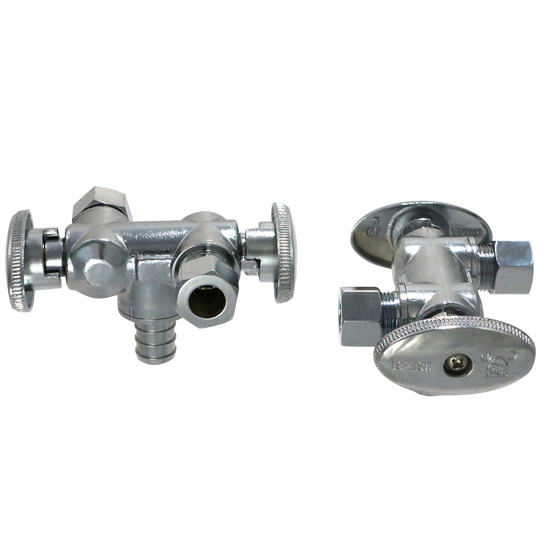 3/8 Inch OD Compression x 3/8 Inch OD Compression x 1/2 Inch Pex Dual Angle Valve