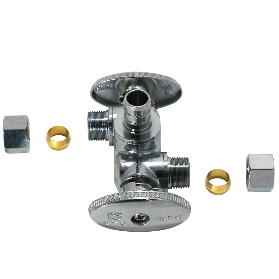 3/8 Inch OD Compression x 3/8 Inch OD Compression x 1/2 Inch Pex Dual Angle Valve
