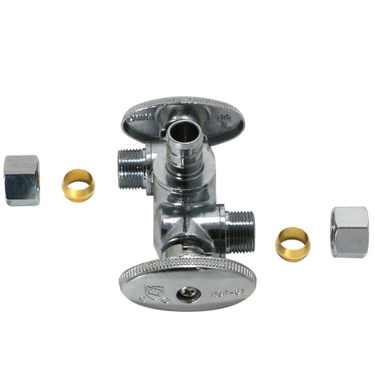 3/8 Inch OD Compression x 3/8 Inch OD Compression x 1/2 Inch Pex Dual Angle Valve