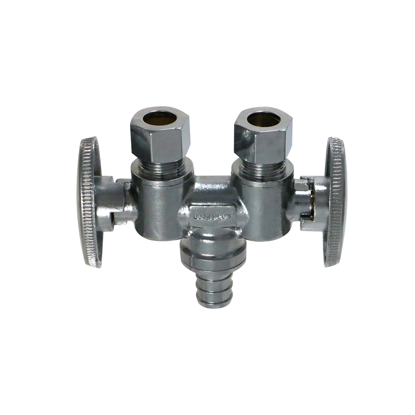 3/8 Inch OD Compression x 3/8 Inch OD Compression x 1/2 Inch  PEX-B Barb Dual Straight Valve