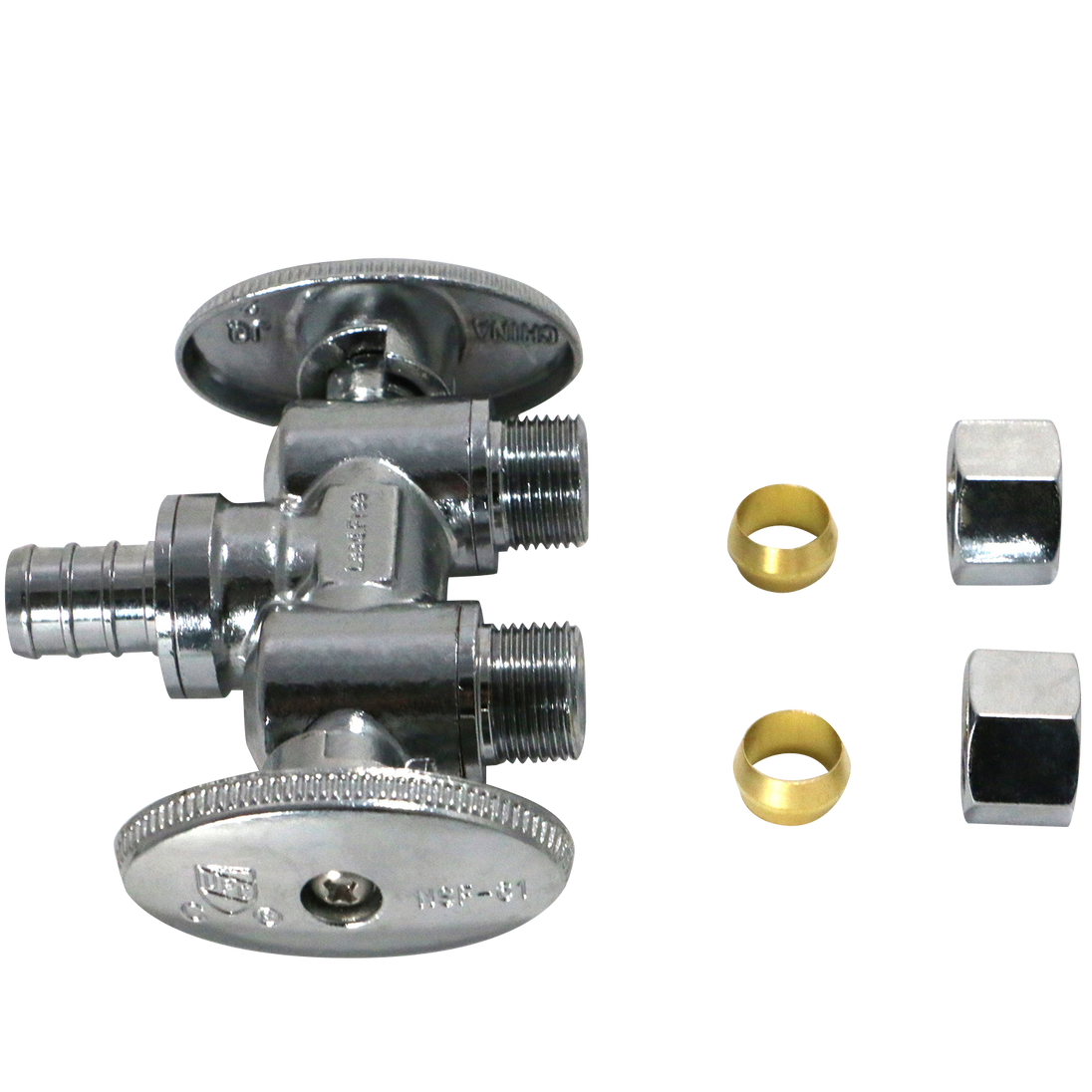 3/8 Inch OD Compression x 3/8 Inch OD Compression x 1/2 Inch  PEX-B Barb Dual Straight Valve