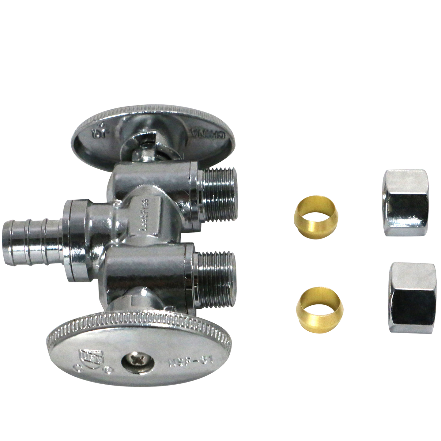 3/8 Inch OD Compression x 3/8 Inch OD Compression x 1/2 Inch  PEX-B Barb Dual Straight Valve