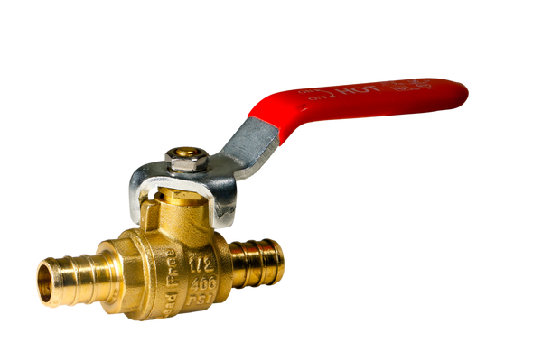 1/2 Inch PEX-B Barb Crimp Ball Valve Hot (Red)