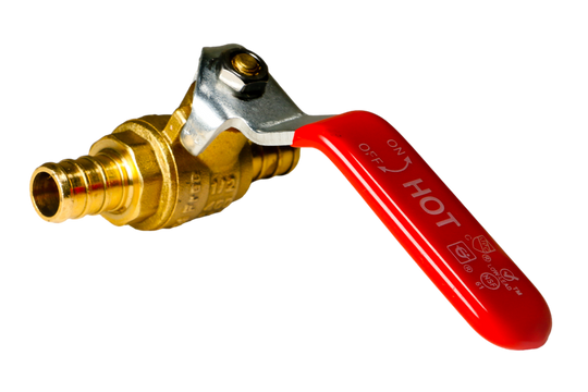 1/2 Inch PEX-B Barb Crimp Ball Valve Hot (Red)