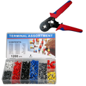 1-Pack 1200 Pcs Wire Ferrules with Crimpers Pliers Kit, Adjustable Ratchet Tools with Terminals Connectors AWG 23-7, 0.5-10mm²