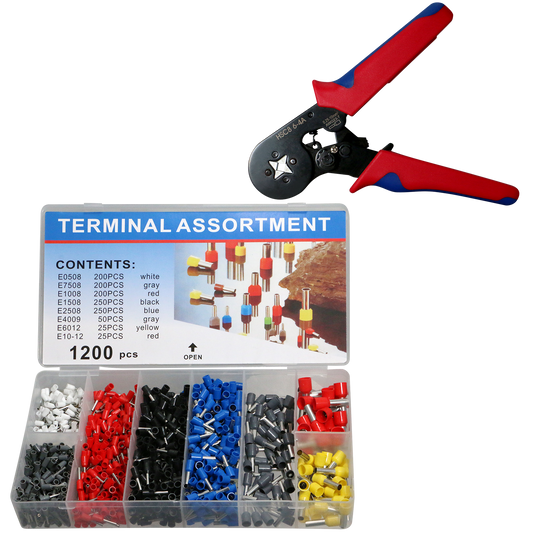 1-Pack 1200 Pcs Wire Ferrules with Crimpers Pliers Kit, Adjustable Ratchet Tools with Terminals Connectors AWG 23-7, 0.5-10mm²