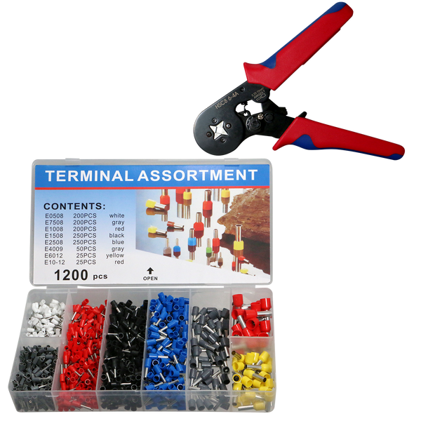 1-Pack 1200 Pcs Wire Ferrules with Crimpers Pliers Kit, Adjustable Ratchet Tools with Terminals Connectors AWG 23-7, 0.5-10mm²