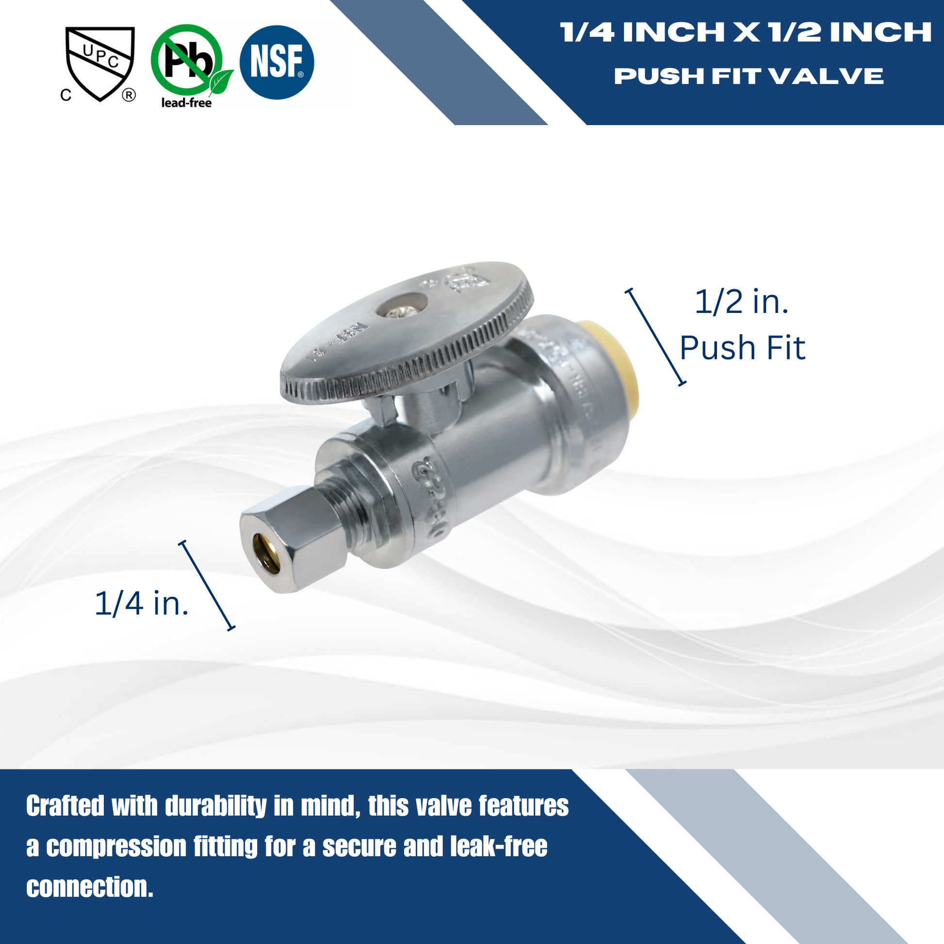 Push Fit x OD Compression Straight/Angle Stop Valve Measuring 1/2 Push x 1/4 inch Compression Angle Specifically Push Fit OD Compression Valve
