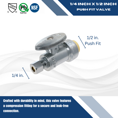 Push Fit x OD Compression Straight/Angle Stop Valve Measuring 1/2 Push x 1/4 inch Compression Angle Specifically Push Fit OD Compression Valve