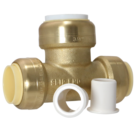  3/4" CTS x 3/4" CTS x 3/4" PVC Push Fit Tee CPVC Transition Coupling | 1/2" CPVC x 1/2" FNPT Measuring 3/4" CTS x 3/4" CTS x 3/4" PVC Specifically Push Fit PVC to CTS TeeCPVC Female Adapter