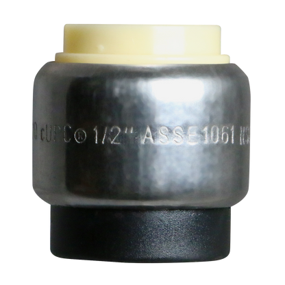  1/2" Push Fit Cap Push To Connect Cap PPSU Plastic 3/4" Push Fit Tee Push To Connect Tee PPSU Plastic Measuring 1/2" Specifically Push Fit Plastic CapPush Fit Plastic Tee