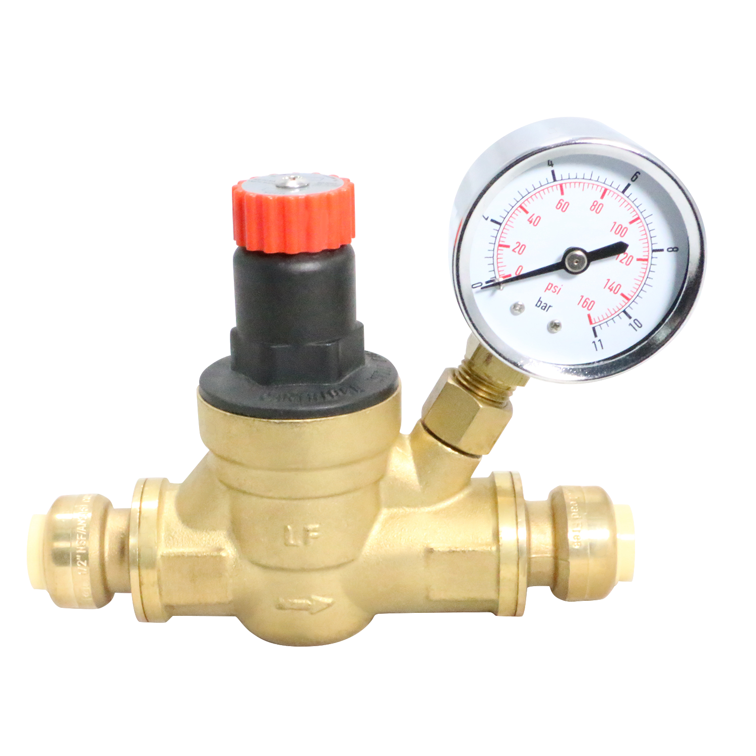  1/2 Inch Push Fit Water Pressure Regulator Valve with Gauge 1-1/4" Push Fit Coupling Measuring 1/2" Push Fit Specifically Push Fit Valve, Push Fit RegulatorPush Fit Coupling