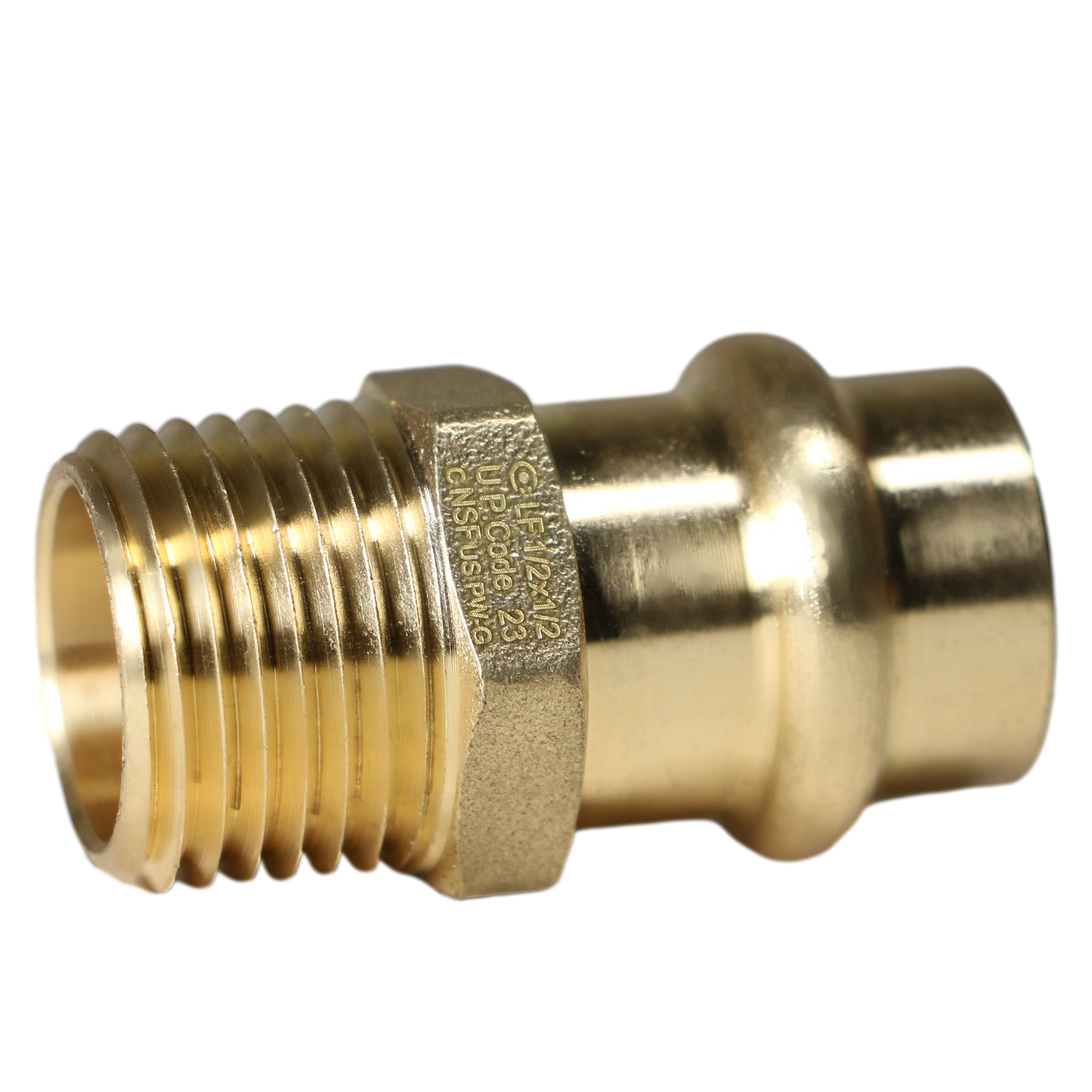 Brass Press MNPT Coupling Measuring 1/2 in x 1/2 in Male MNPT Brass Press Coupling Specifically Male MNPT Brass Coupling