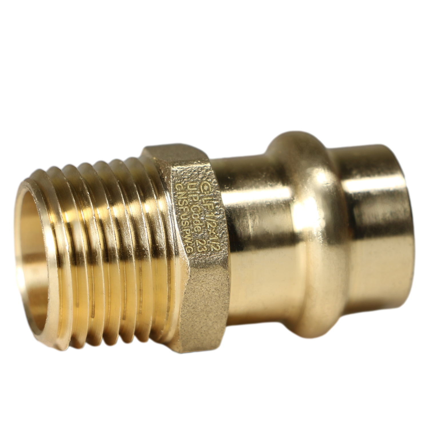Brass Press MNPT Coupling Measuring 1/2 in x 1/2 in Male MNPT Brass Press Coupling Specifically Male MNPT Brass Coupling