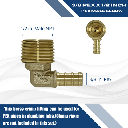 Pex Barb Crimp x Male NPT Reducing Elbow Measuring 1/2 inch Pex B x 3/4 inch MNPT Elbow Specifically Pex Barb Crimp MNPT Elbow