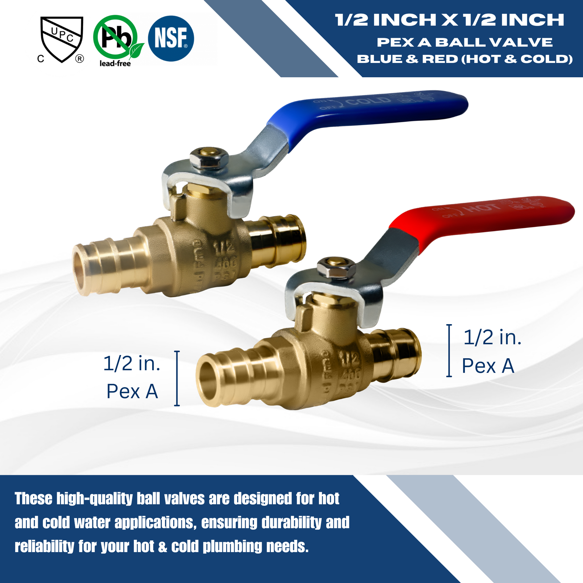 Pex-A Expansion Ball Valve Hot & Cold (Red & Blue) Measuring Pex A 1/2" x 1/2" Ball Hot & Cold (Red & Blue) Specifically Pex A Ball Valve Hot & Cold (Red & Blue)