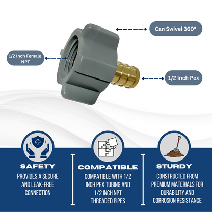  Pex x FNPT Swivel Adapter Measuring Pex B 1/2" x 1/2" FNPT Swivel Specifically Pex Barb Crimp FNPT