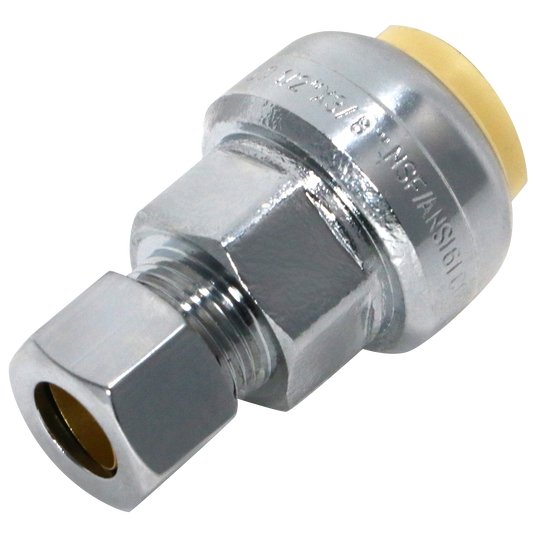  Push Fit 1/2 inch x 3/8 OD Compression Adapter Push to Connect Adapter 1/2" x 1/2" x 1/2" Push Fit Tee Push to Connect Tee Measuring 1/2 inch x 3/8 inch Specifically Push Fit CompressionPush Fit Tee