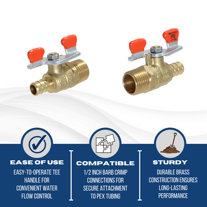  Barb Crimp Pex Male Ball Valve With Tee Handle Measuring Pex B 1/2" x 1/2" Male Ball Valve Specifically Pex Barb Crimp Male Ball Valve