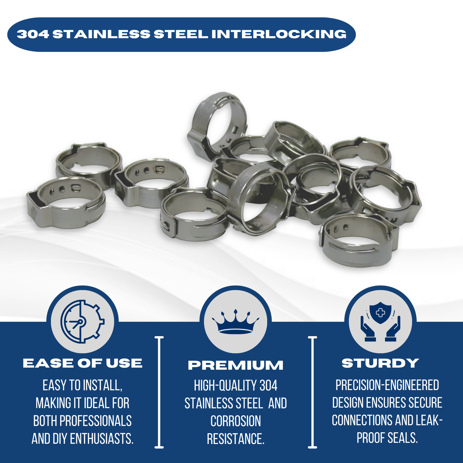 PEX 304 Stainless Steel Cinch Crimp Ring Measuring 1/2 Inch PEX Steel Cinch Crimp Ring Specifically Pex Barb Crimp Cinch