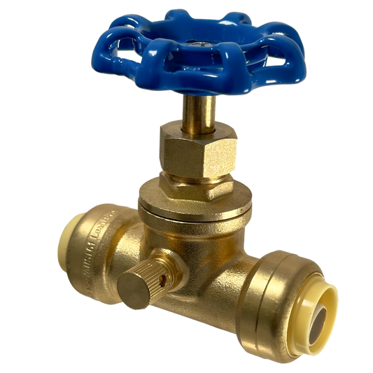  Push Fit Stop Valve with Drain Measuring 1/2" Push Fit Stop Valve with Drain Specifically Push Fit Valve