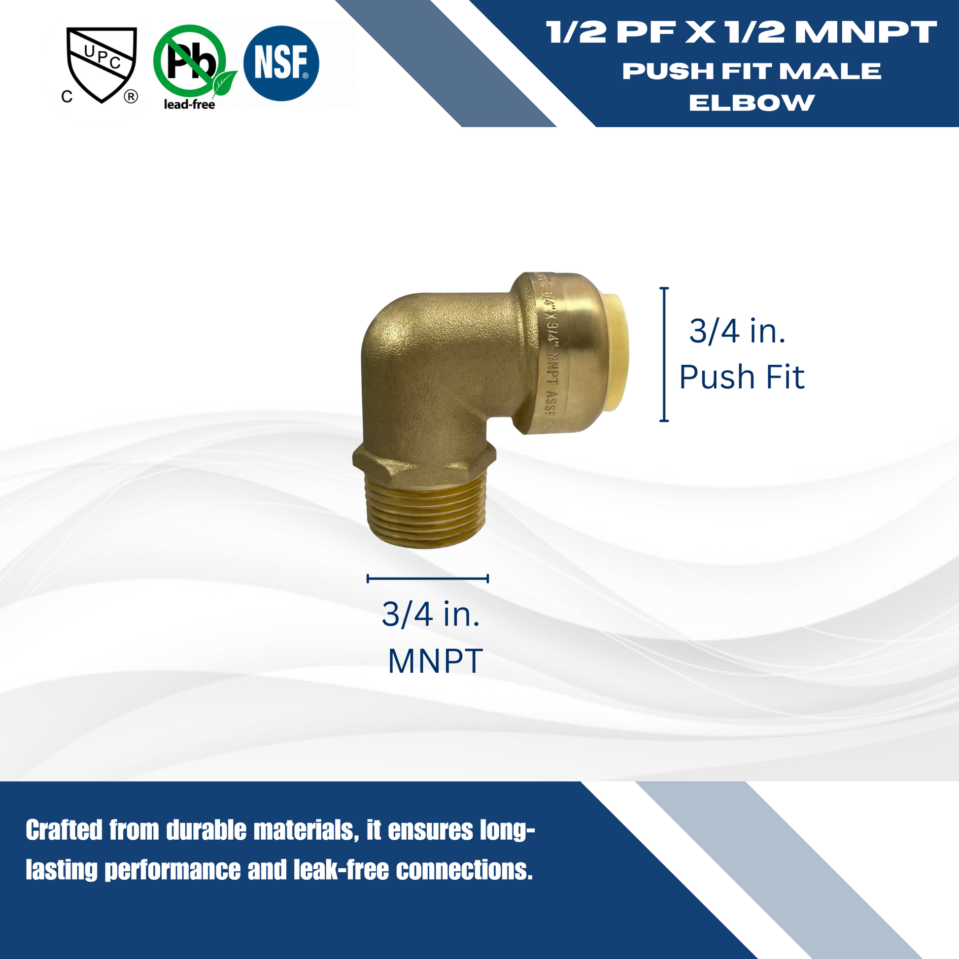 Push Fit Male Elbow Push to Connect Male Elbow Measuring 1/2 inch Push Fit Male Elbow Specifically Push Fit Male Elbow