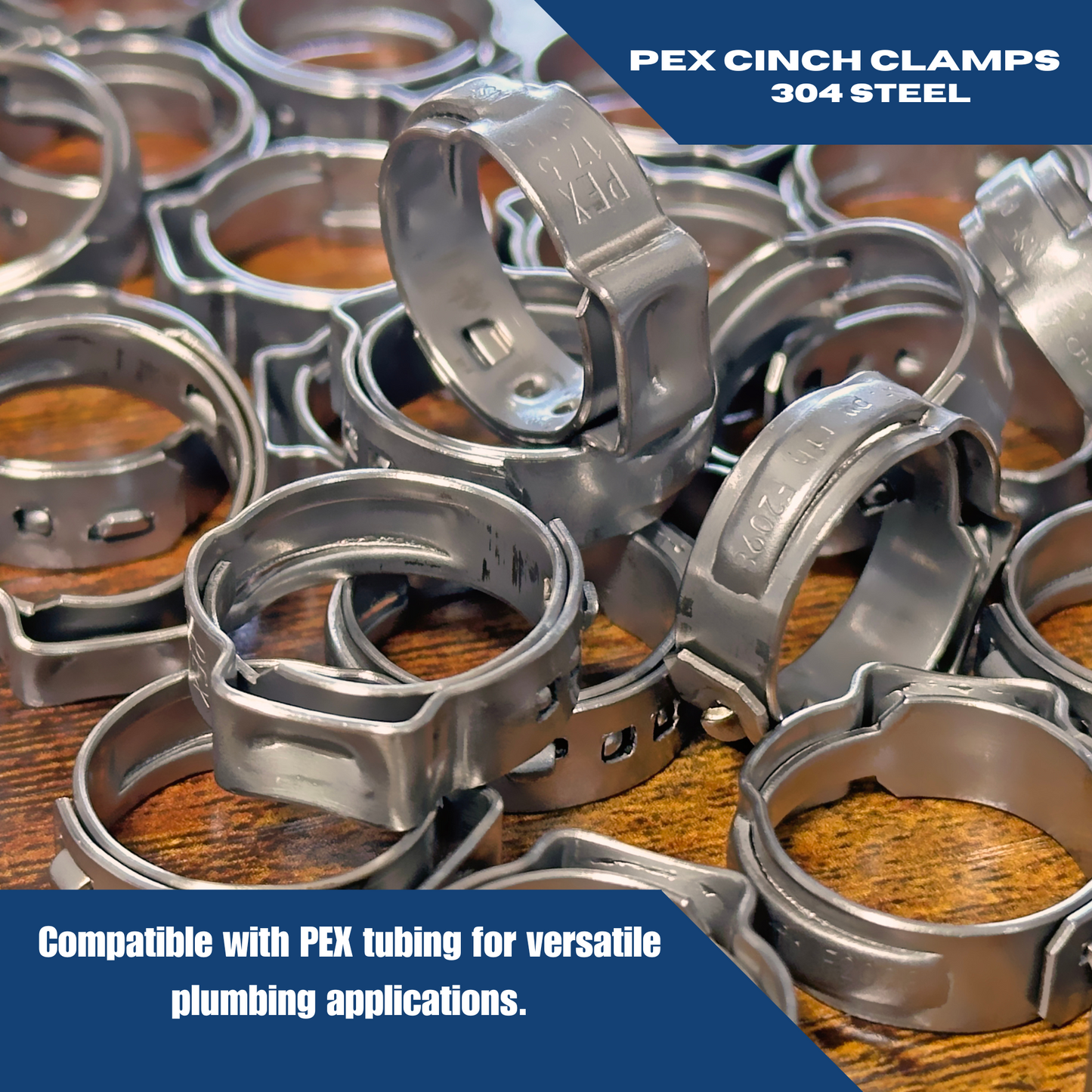 PEX 304 Stainless Steel Cinch Crimp Ring Measuring 3/8 Inch PEX Steel Cinch Crimp Ring Specifically Pex Barb Crimp Cinch