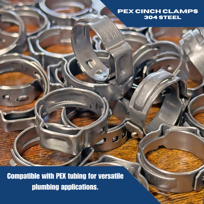 PEX 304 Stainless Steel Cinch Crimp Ring Measuring 3/8 Inch PEX Steel Cinch Crimp Ring Specifically Pex Barb Crimp Cinch