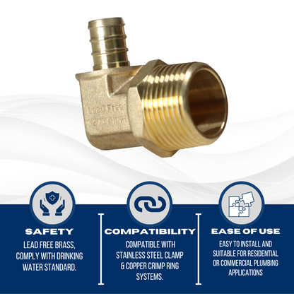 Pex Barb Crimp x Male NPT Reducing Elbow Measuring 3/8 inch Pex B x 1/2 inch MNPT Elbow Specifically Pex Barb Crimp MNPT Elbow
