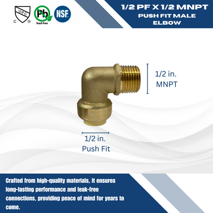 Push Fit Male Elbow Push to Connect Male Elbow Measuring 1/2 inch Push Fit Male Elbow Specifically Push Fit Male Elbow