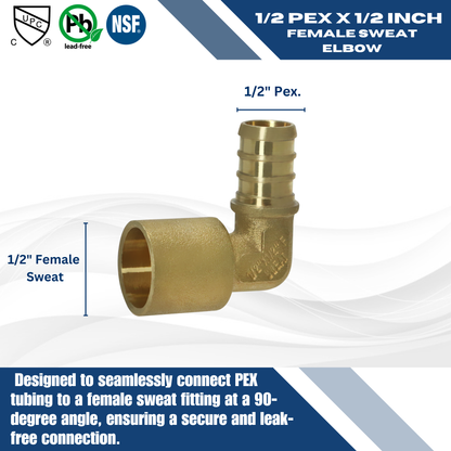  Pex Barb Crimp x Female Sweat Elbow Adapter Measuring Pex B 1/2" x 1/2" Female Sweat Adapter Elbow Specifically Pex Barb Crimp Female Sweat Adapter Elbow