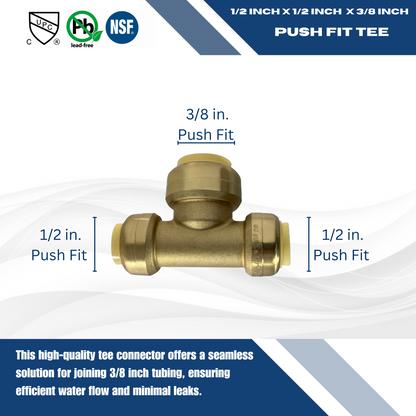 Push Fit Reducing Tee Measuring 1/2 Inch x 1/2 Inch x 3/8 Inch Specifically Push Fit Tee