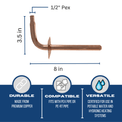 1/2 inch PEX-B Barb Stub Out Elbow with Flange, 3-1/2 inch x 8 inch