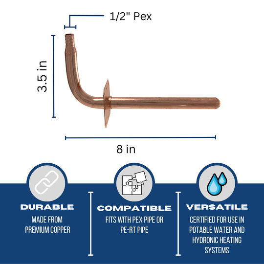 1/2 inch PEX-B Barb Stub Out Elbow with Flange, 3-1/2 inch x 8 inch